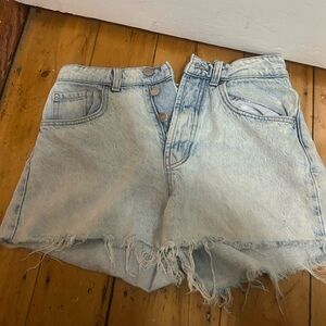 Zara Light Blue Frayed Jean Shorts